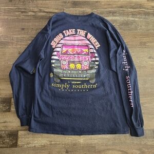 Simply Southern Jesus Take The Wheel Pink Cheetah Jeep Long Sleeve Shirt L Navy